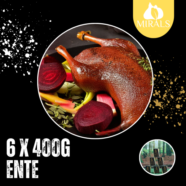 12 Dosen kaufen zum Preis von 6 Dosen (6 x 400g Wildente auf Rote Bete Carpaccio an Apfel-Sellerie-Bananen-Schaum)