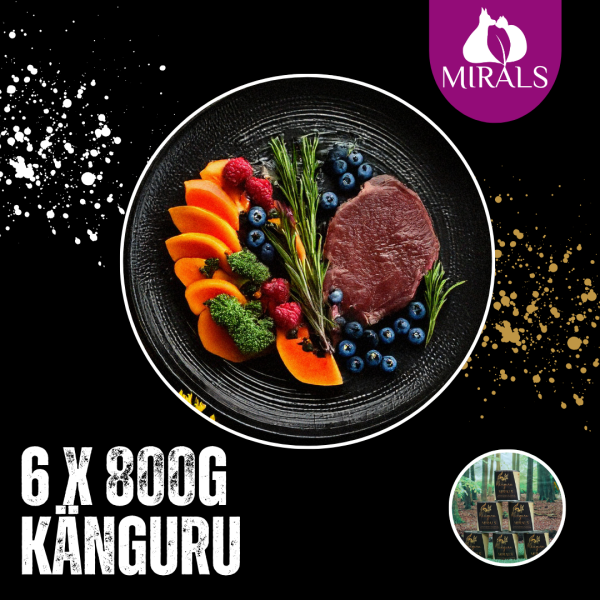 6 x 800g  Känguru mit Spinat und Broccoli an Blaubeeren-Papayacreme